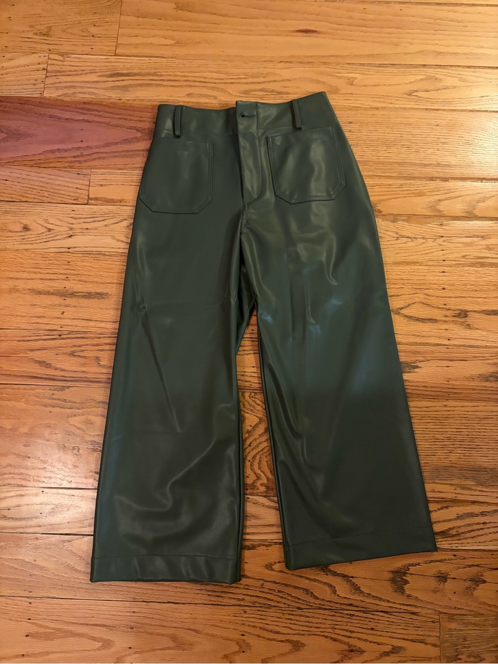 Wide Leg Faux Leather Pant Dark Green. Maeve the Collette from Anthropologie - Picture 3 of 6